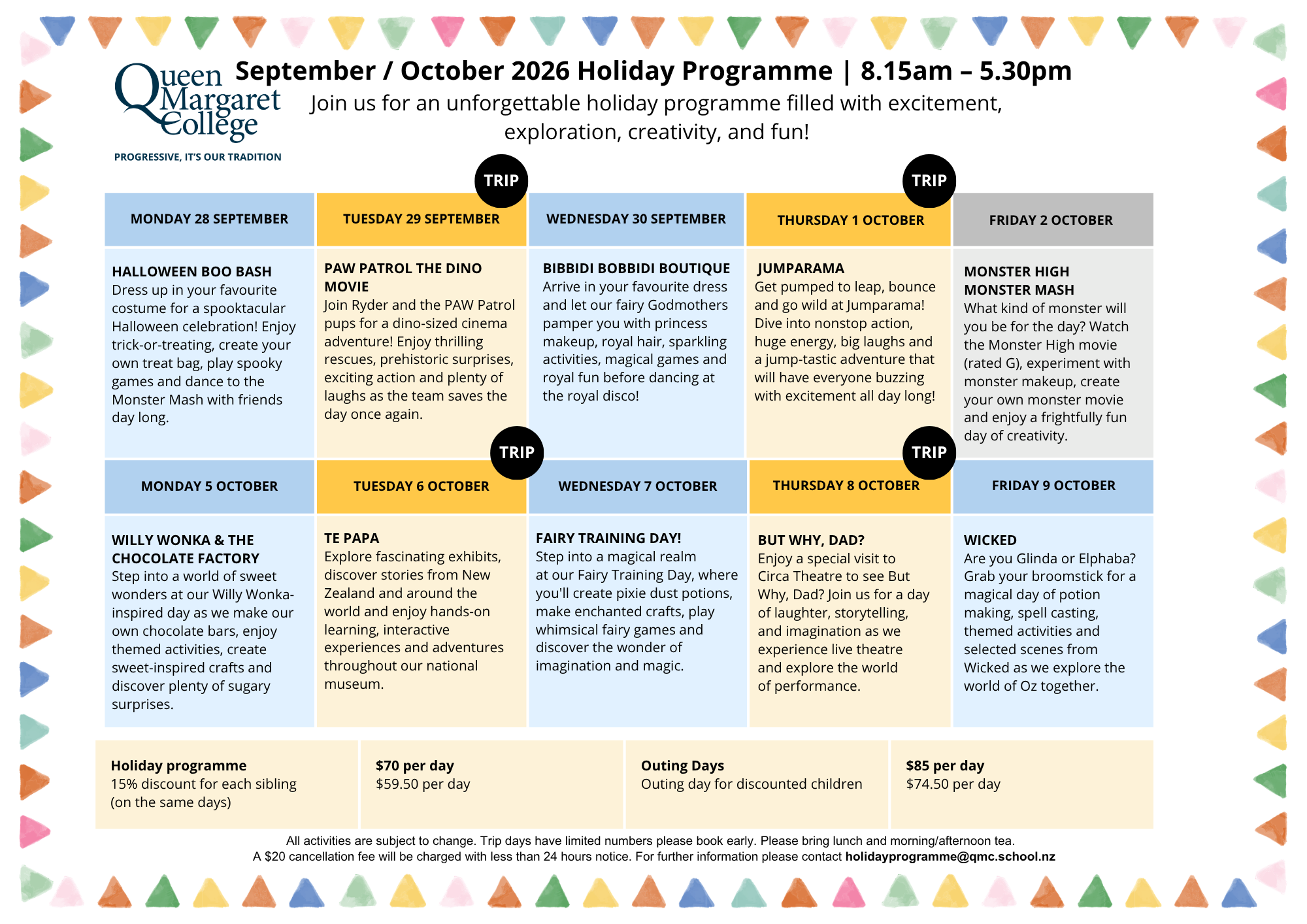 HOLIDAY PROGRAMME 2026  September  October